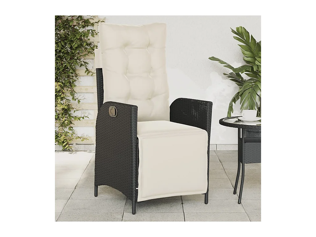 Chaise inclinable de jardin et repose-pied noir résine tressée FR86641