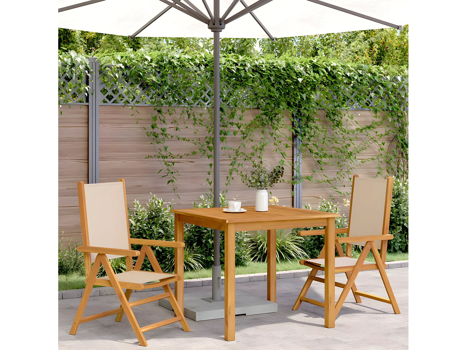 Lot de 2 Chaises de jardin beige bois d'acacia massif et tissu FR62282