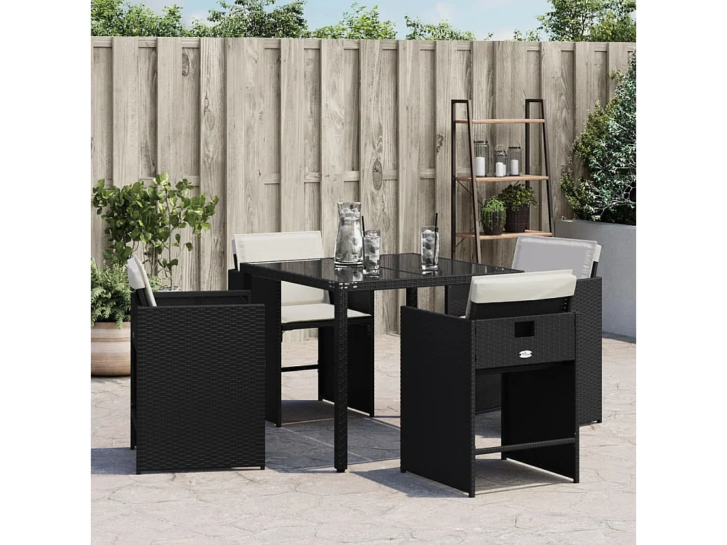 Lot de 4 Chaises de jardin avec coussins noir résine tressée FR44048