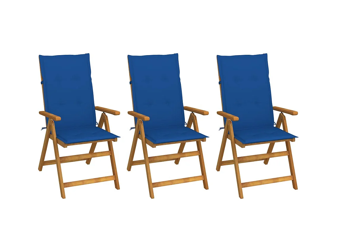 Lot de 3 Chaises pliables de jardin avec coussins Bois d'acacia FR42886