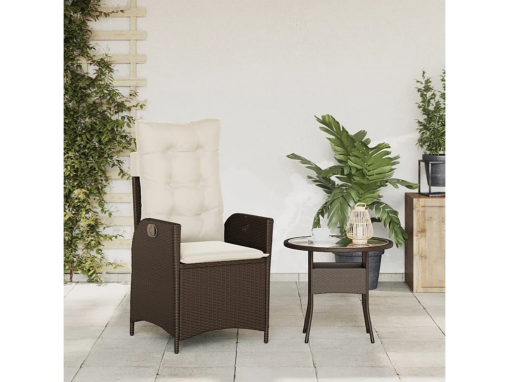Chaise inclinable de jardin avec coussins marron résine tressée FR70855