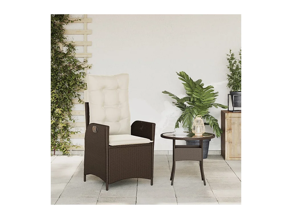 Chaise inclinable de jardin avec coussins marron résine tressée FR70855
