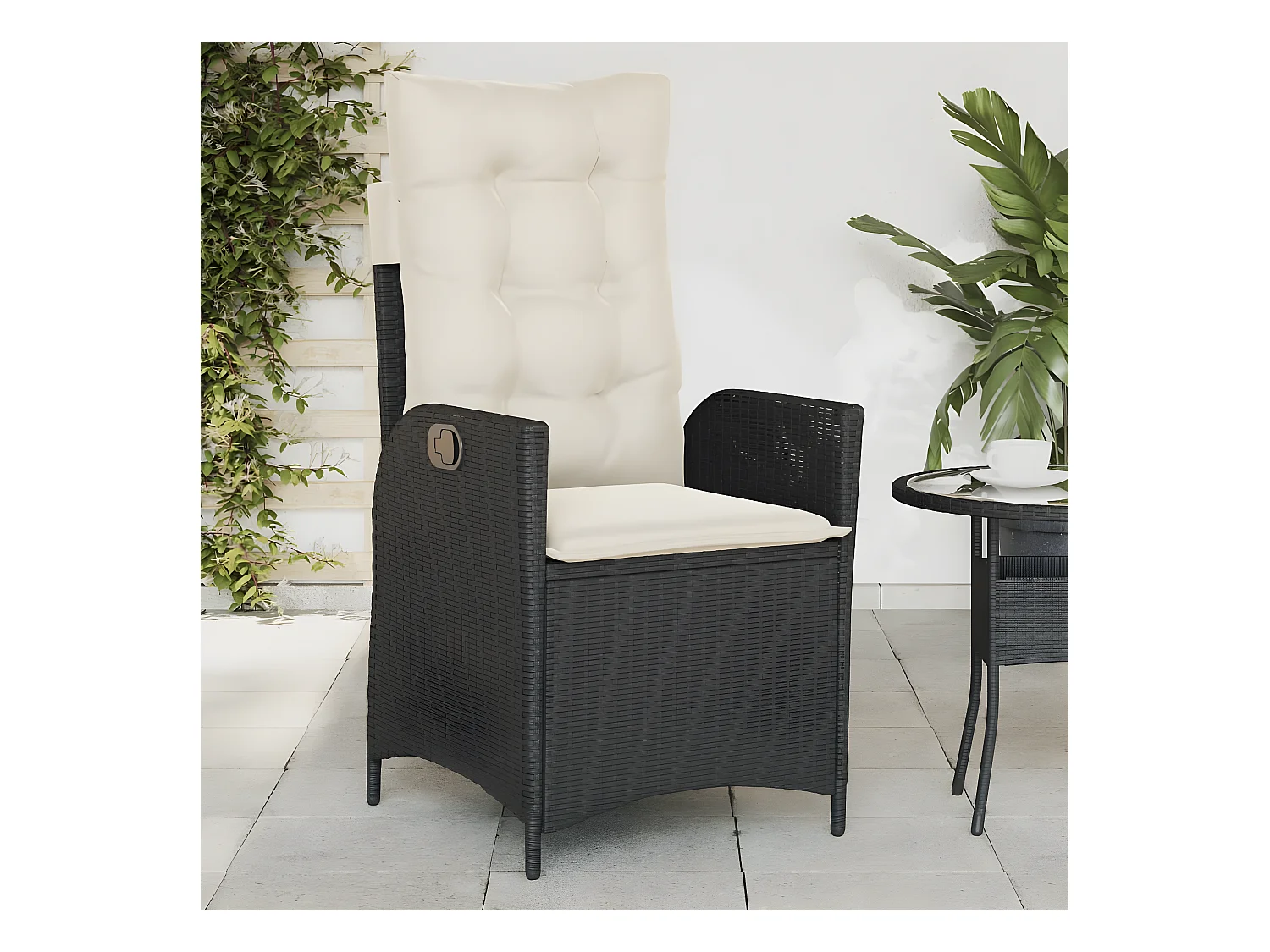Chaise inclinable de jardin avec coussins noir résine tressée FR18272