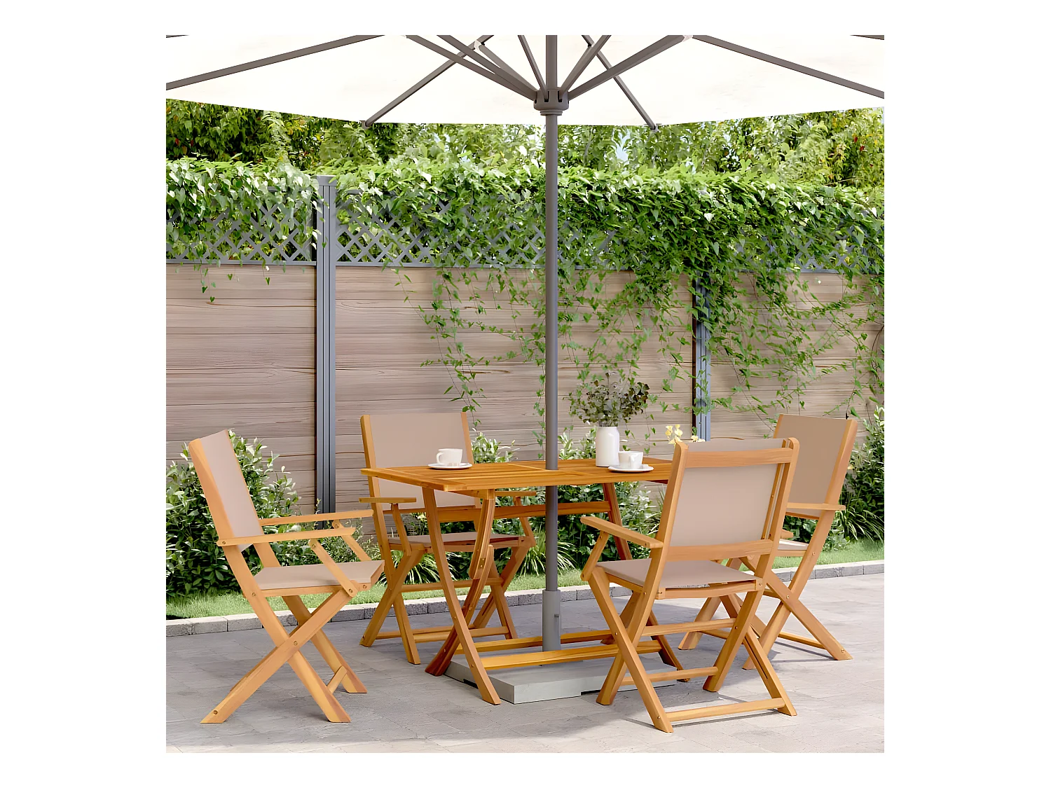 Tuinstoelen 4 st inklapbaar stof en massief hout taupe BE448616