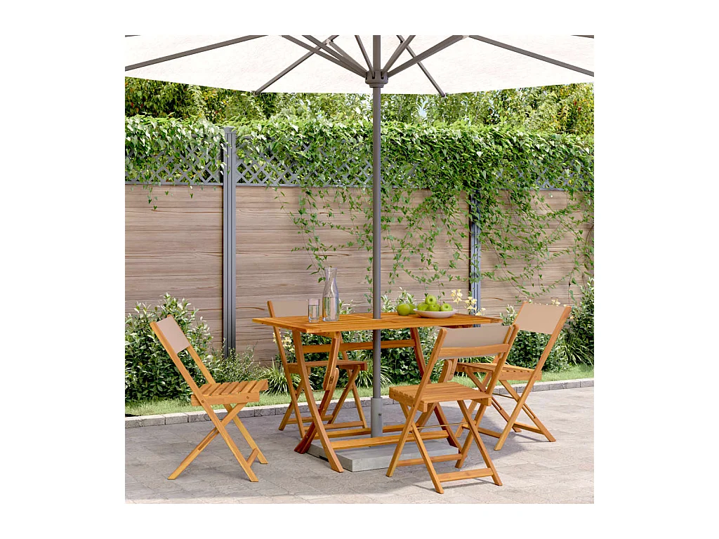 Lot de 4 Chaises de jardin pliantes taupe tissu et bois massif FR20473