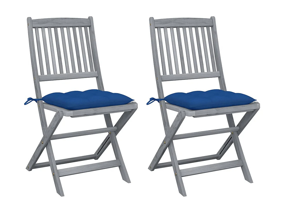 Lot de 2 Chaises pliables de jardin avec coussins Bois d'acacia FR24081