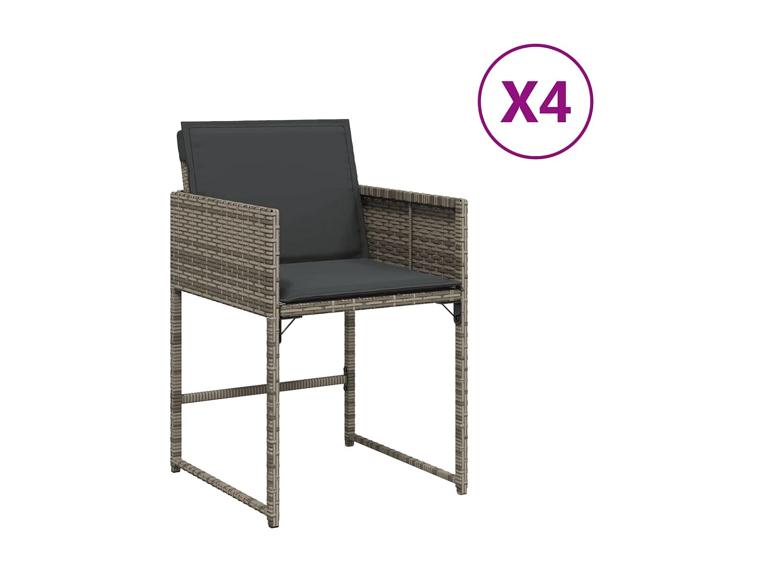 Lot de 4 Chaises de jardin avec coussins gris résine tressée FR44428