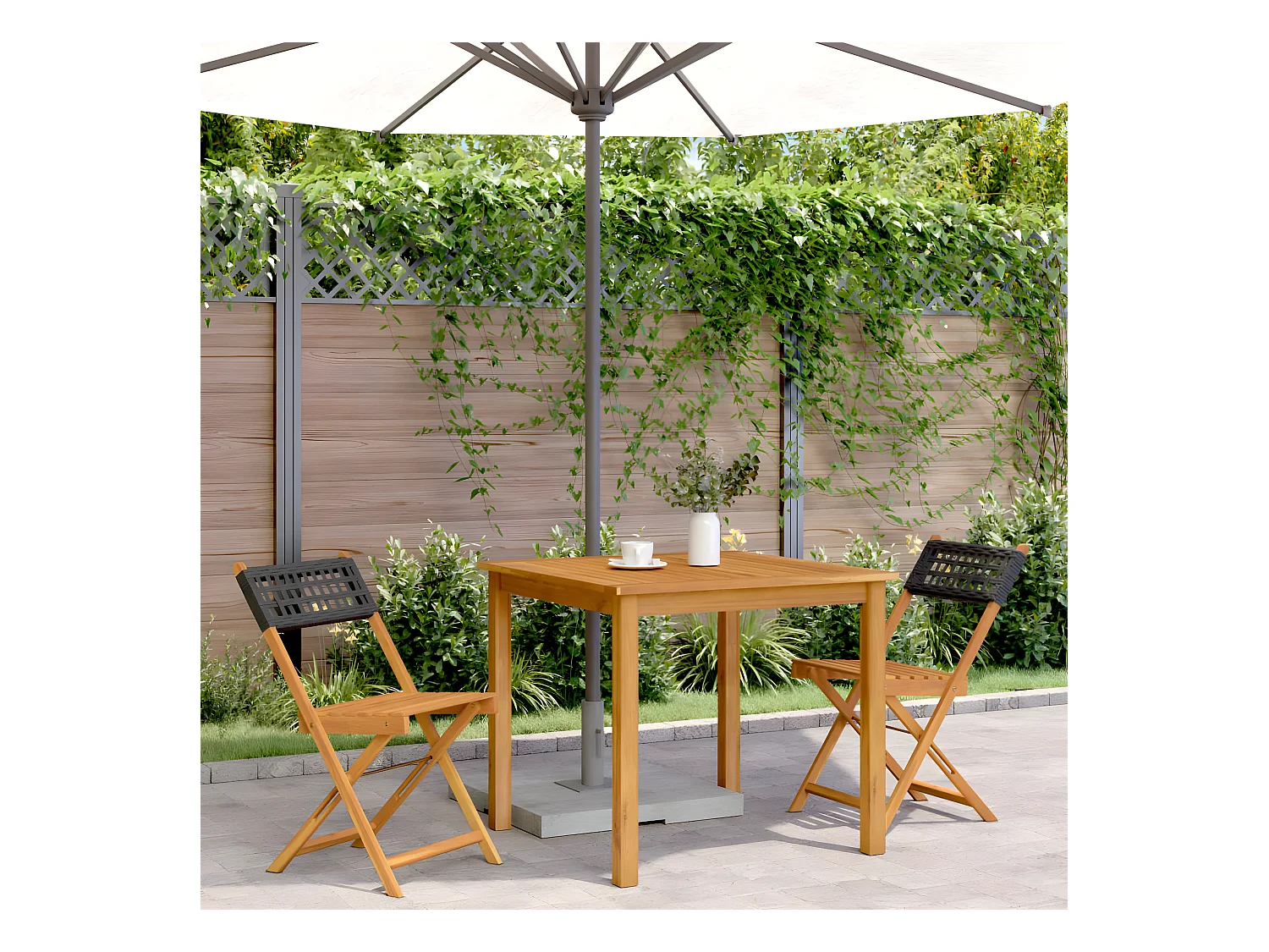 Lot de 2 Chaises de bistrot noir bois massif d'acacia et rotin FR82912