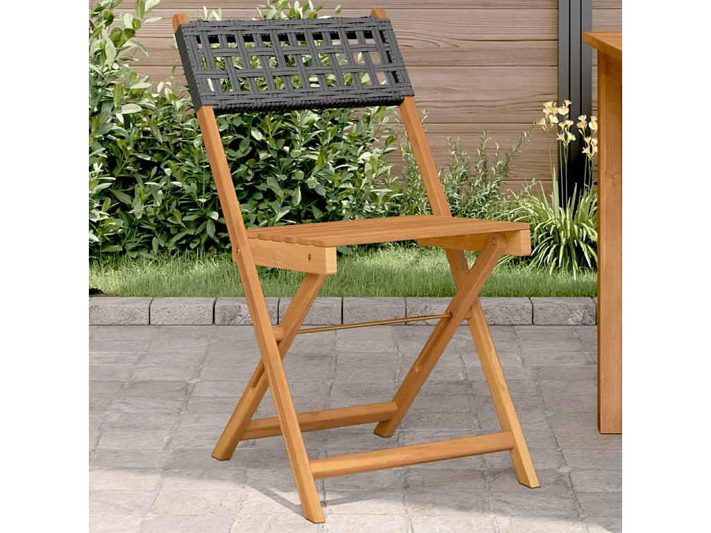 Lot de 2 Chaises de bistrot noir bois massif d'acacia et rotin FR82912