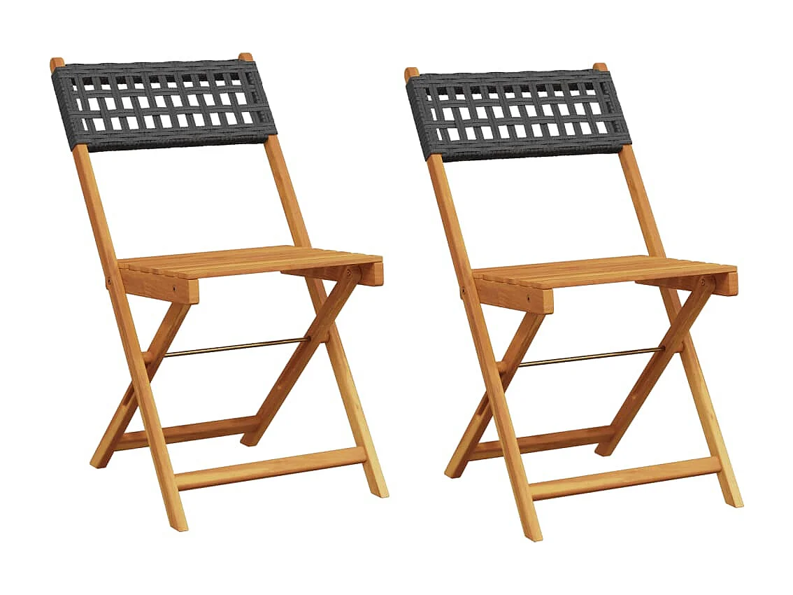 Lot de 2 Chaises de bistrot noir bois massif d'acacia et rotin FR82912