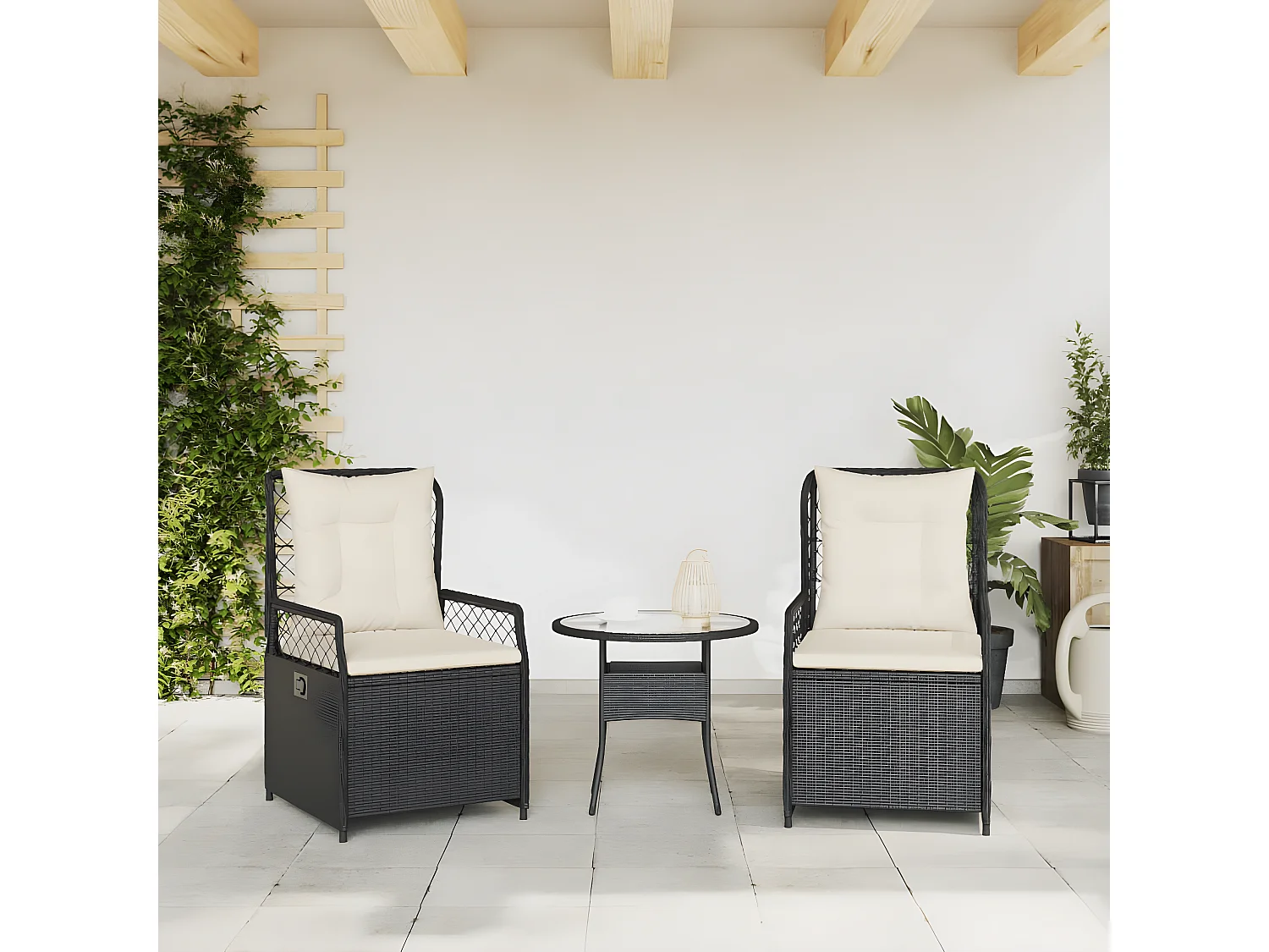 Lot de 2 Chaises inclinables de jardin noir résine tressée FR42545