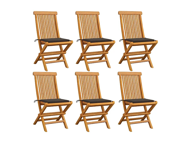 Lot de 6 Chaises de jardin avec coussins taupe Bois de teck massif FR32703