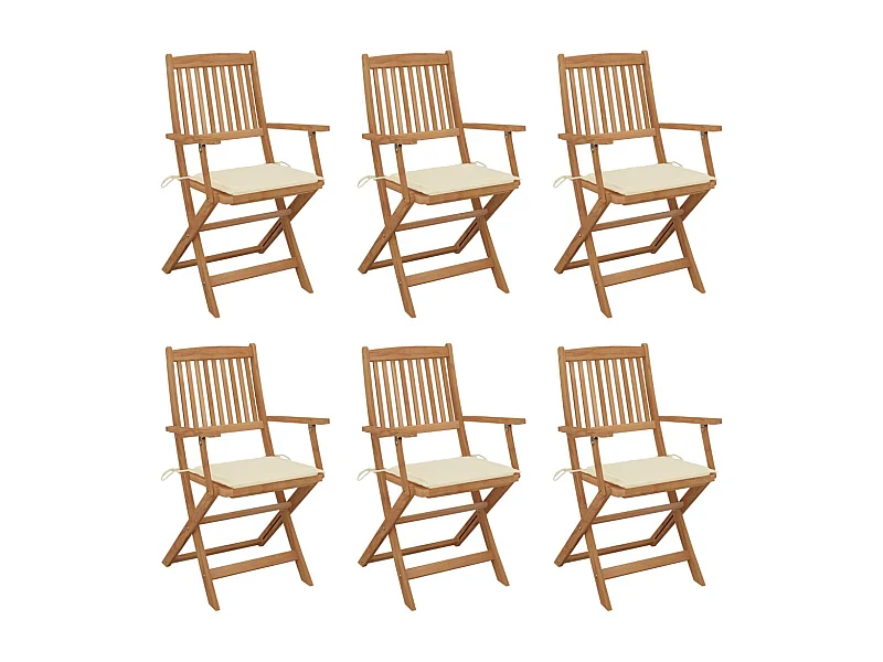 Lot de 6 Chaises pliables de jardin avec coussins Bois d'acacia FR92909