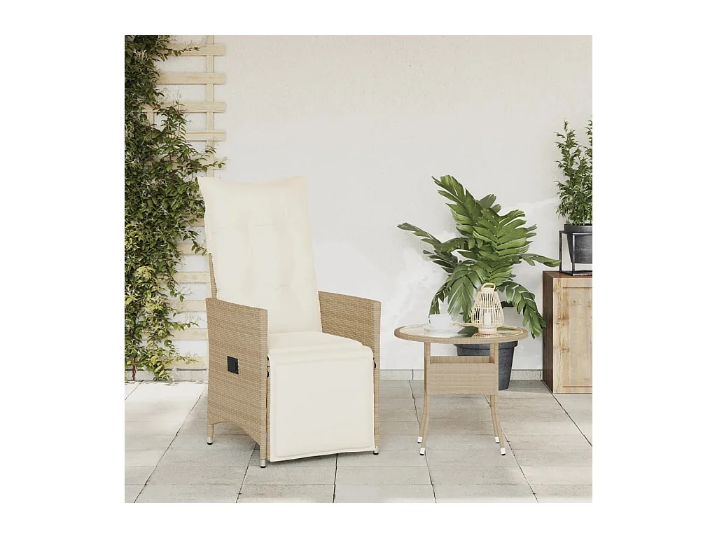 Chaise inclinable de jardin avec coussins beige résine tressée FR84356