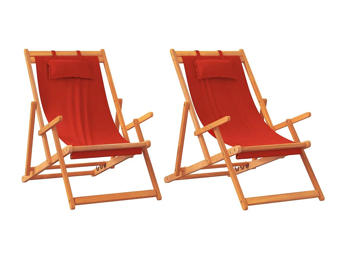 Lot de 2 Chaises de plage pliables rouge tissu FR41807