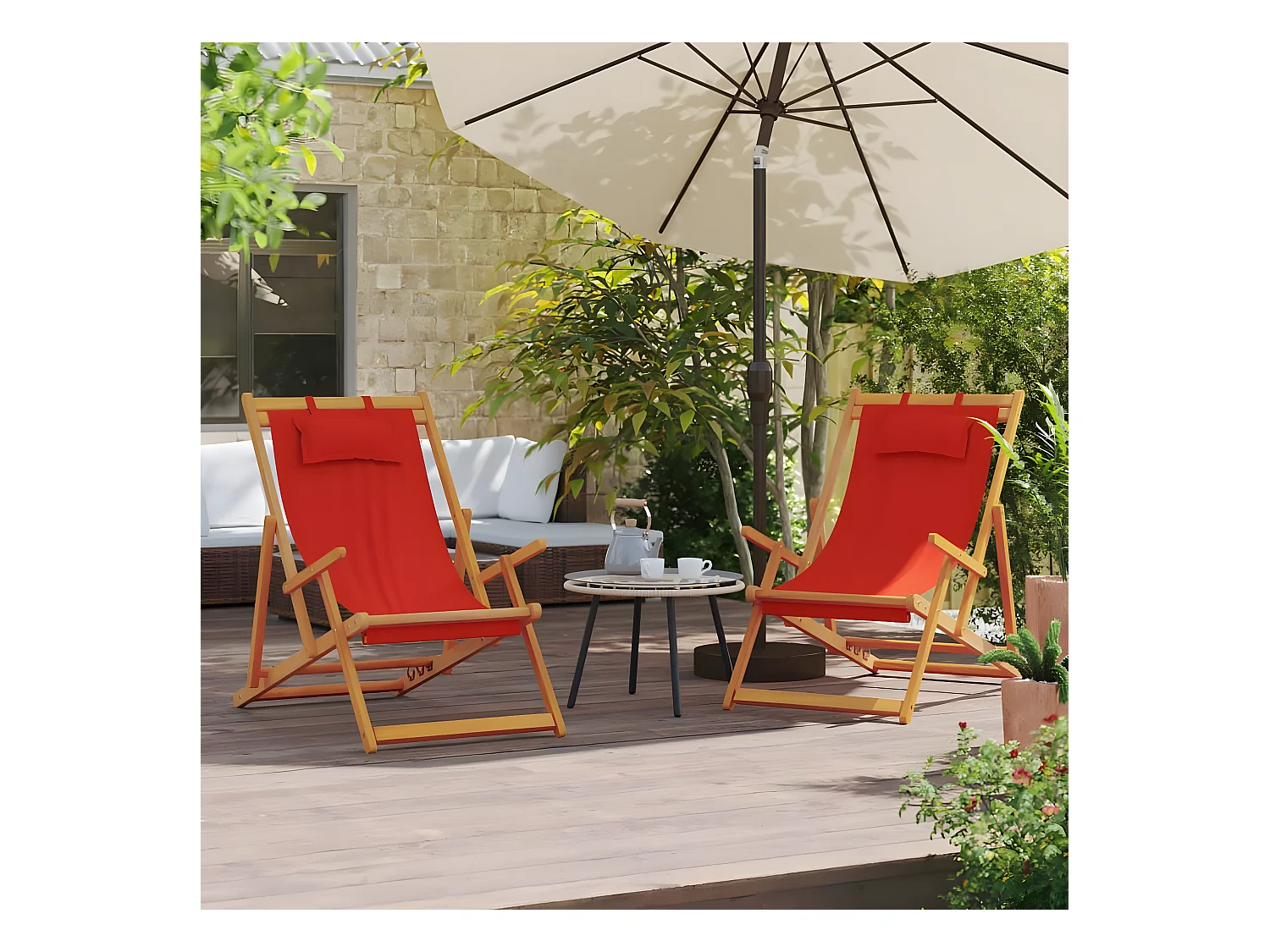 Juego de 2 Sillas de playa plegables tela rojo ES689850