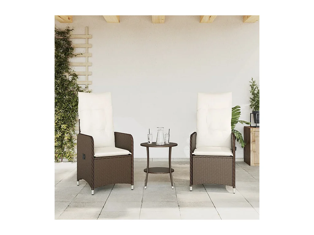 Lot de 2 Chaises de jardin inclinables et table résine tressée FR93228