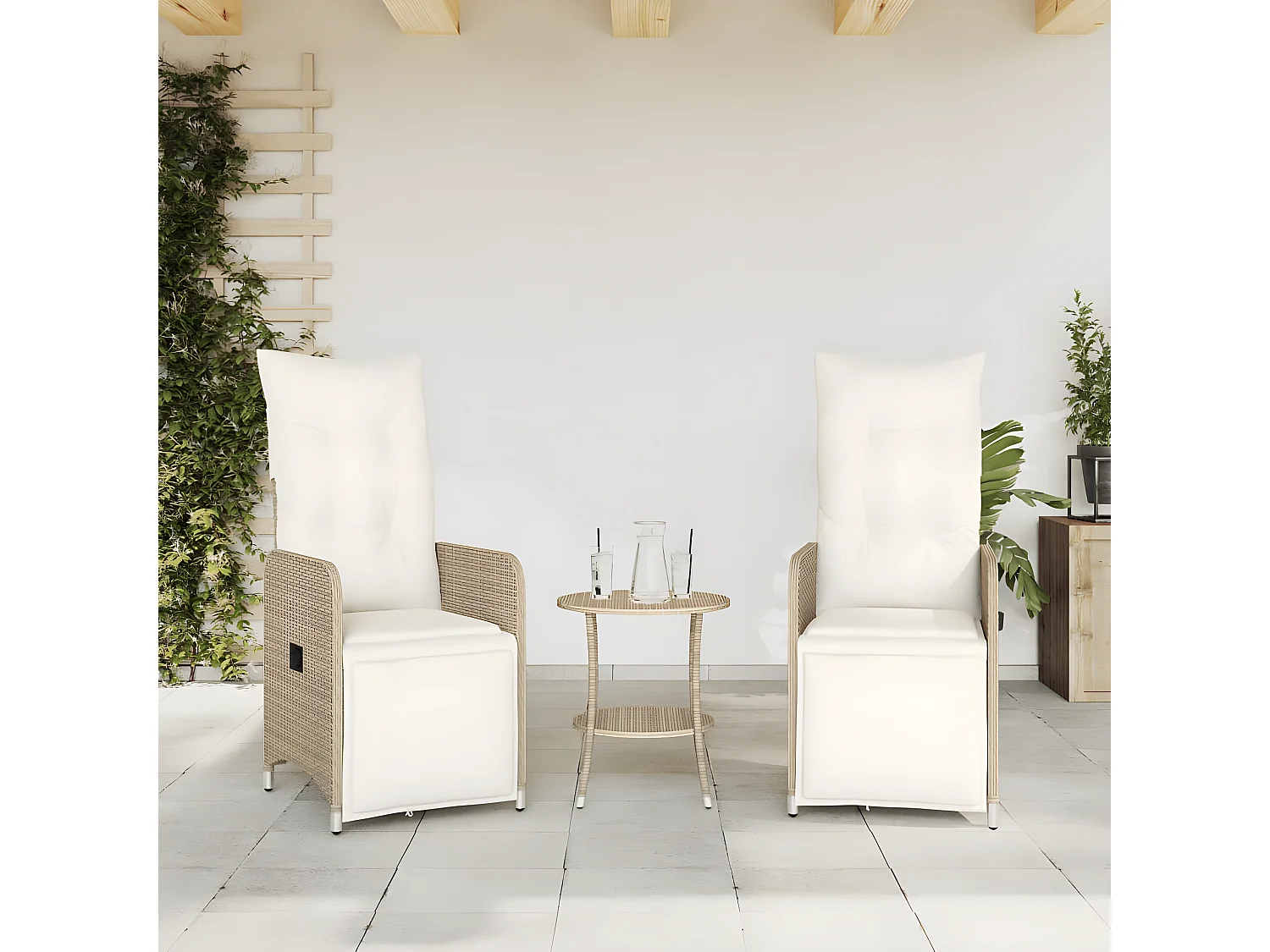 Lot de 2 Chaises inclinables de jardin avec table beige rotin FR18185