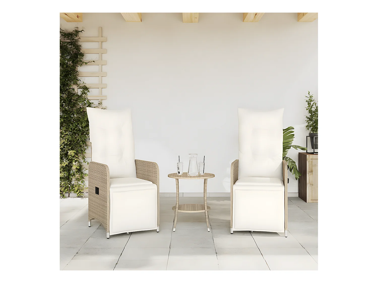 Lot de 2 Chaises inclinables de jardin avec table beige rotin FR18185