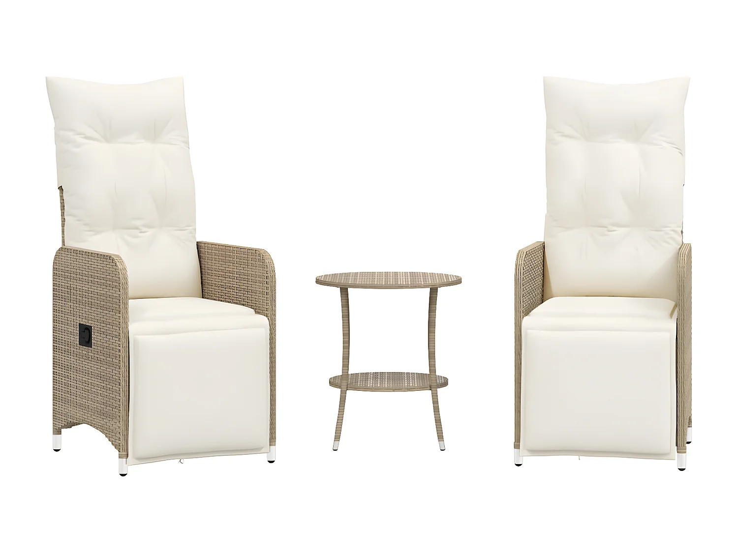 Tuinstoelen 2 st verstelbaar met tafel poly rattan beige BE457924