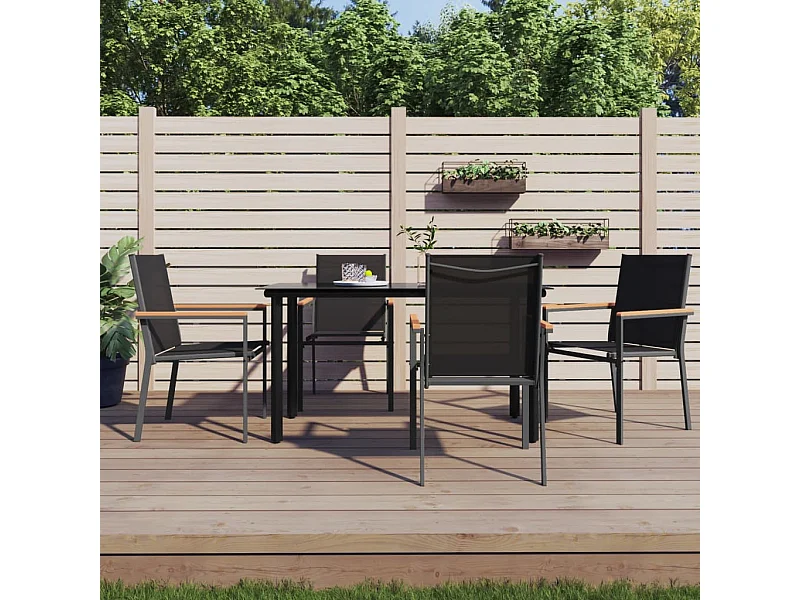 Lot de 4 Chaises de jardin noir 55x61,5x90cm textilène et acier FR17849