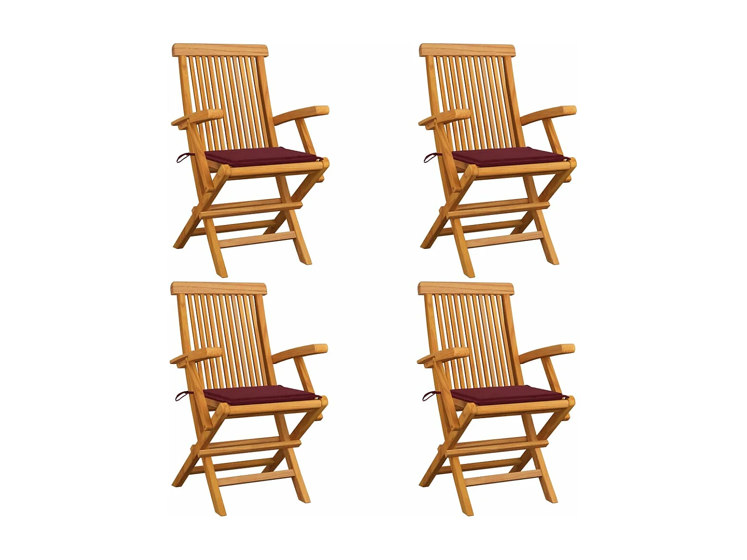 Lot de 4 Chaises de jardin avec coussins rouge bordeaux Teck massif FR26502