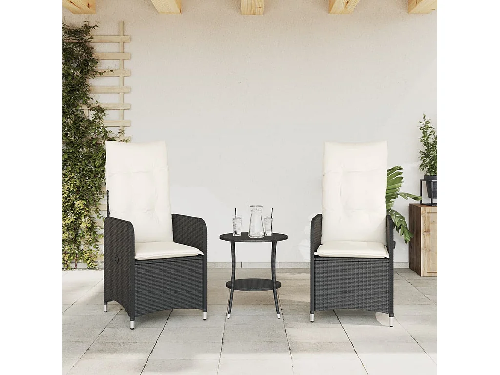 Tuinstoelen 2 st verstelbaar met tafel poly rattan zwart BE709898