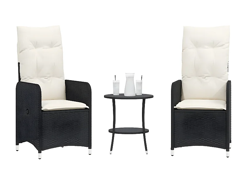 Lot de 2 Chaises inclinables de jardin et table résine tressée FR38547