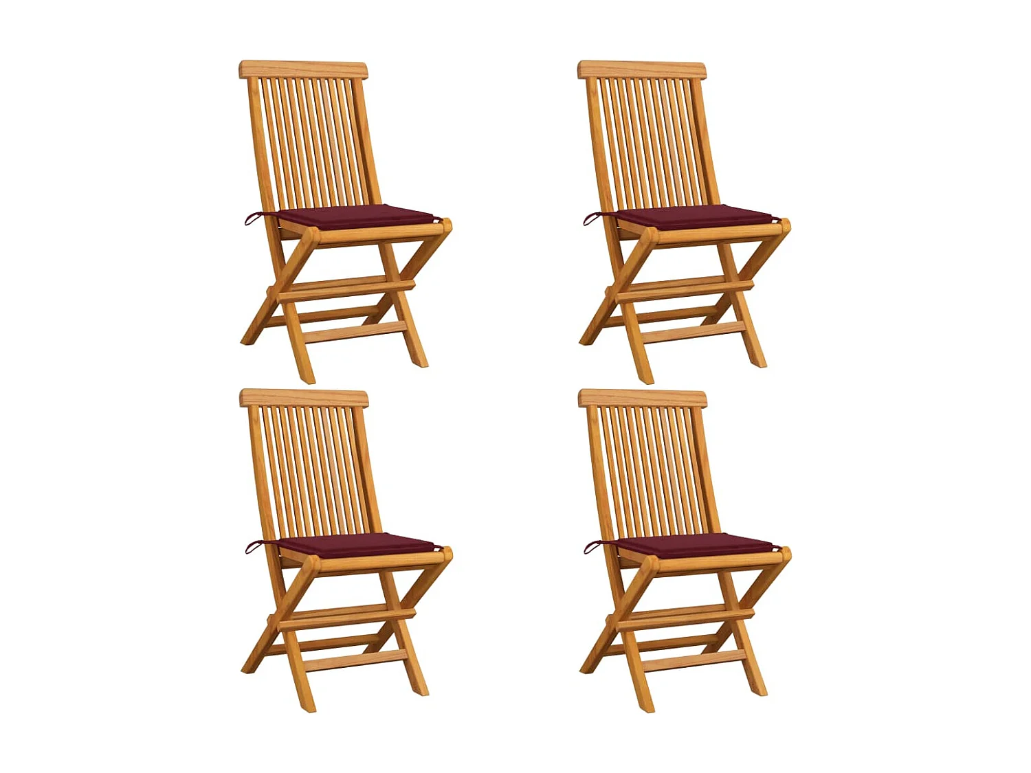 Lot de 4 Chaises de jardin avec coussins rouge bordeaux Teck massif FR51061