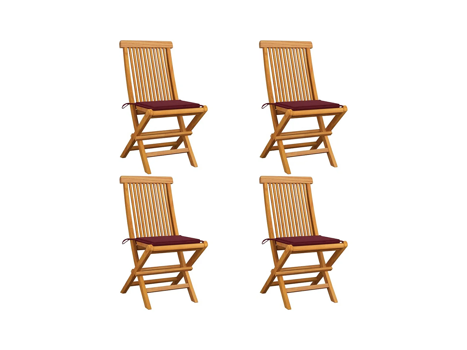 Lot de 4 Chaises de jardin avec coussins rouge bordeaux Teck massif FR51061