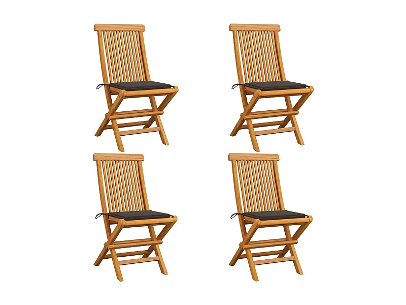Lot de 4 Chaises de jardin avec coussins taupe Bois de teck massif FR60224