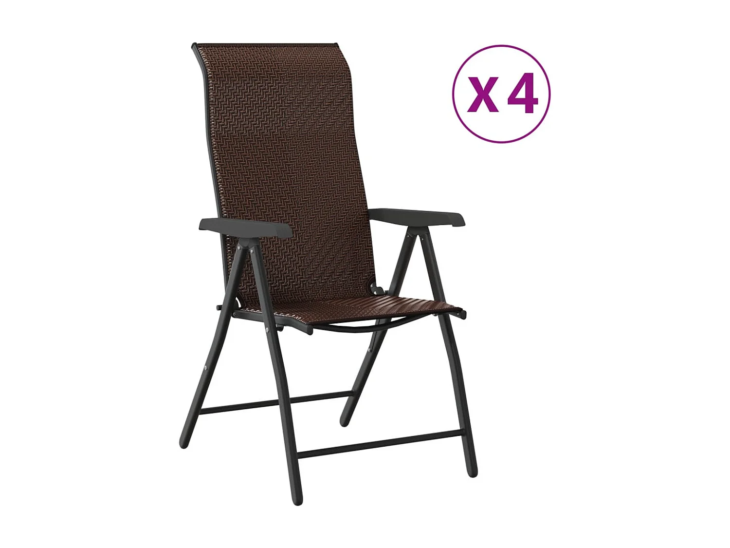 Lot de 4 Chaises pliables de jardin marron résine tressée FR86590
