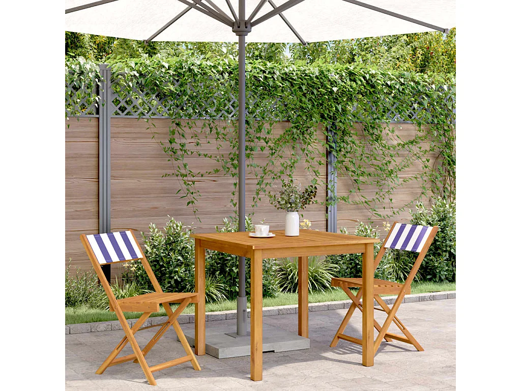 Lot de 2 Chaises de bistrot bleu/blanc bois acacia massif tissu FR27003