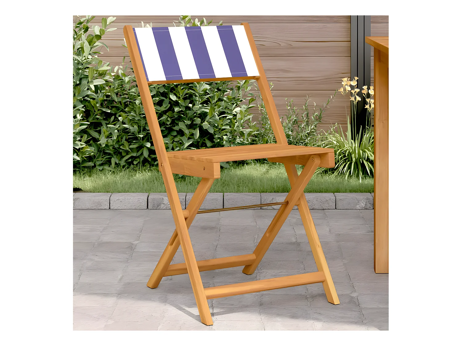 Juego de 2 Sillas de bistró madera maciza acacia y tela azul blanco ES388008