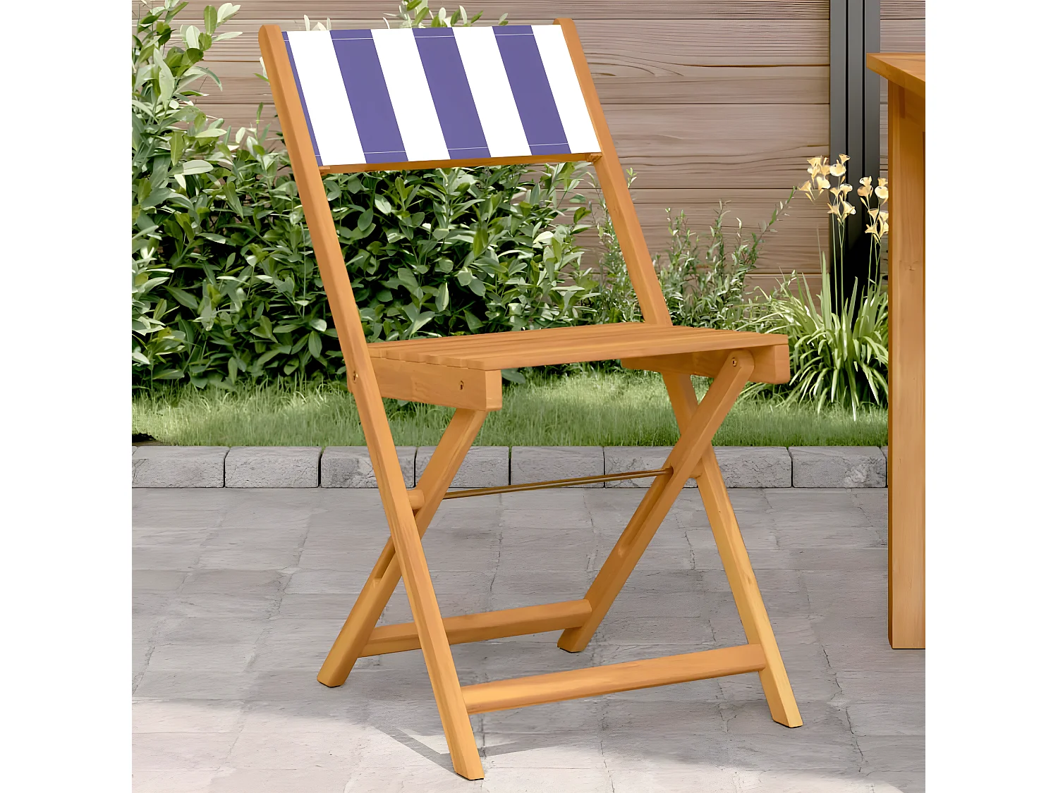 Lot de 2 Chaises de bistrot bleu/blanc bois acacia massif tissu FR27003