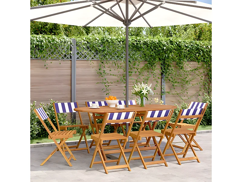 Cadeiras de jardim dobráveis 8 pcs tecido/madeira azul e branco PT589829