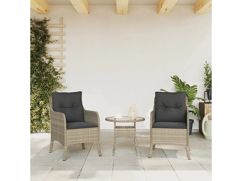 Lot de 2 Chaises de jardin coussins gris clair résine tressée FR69216