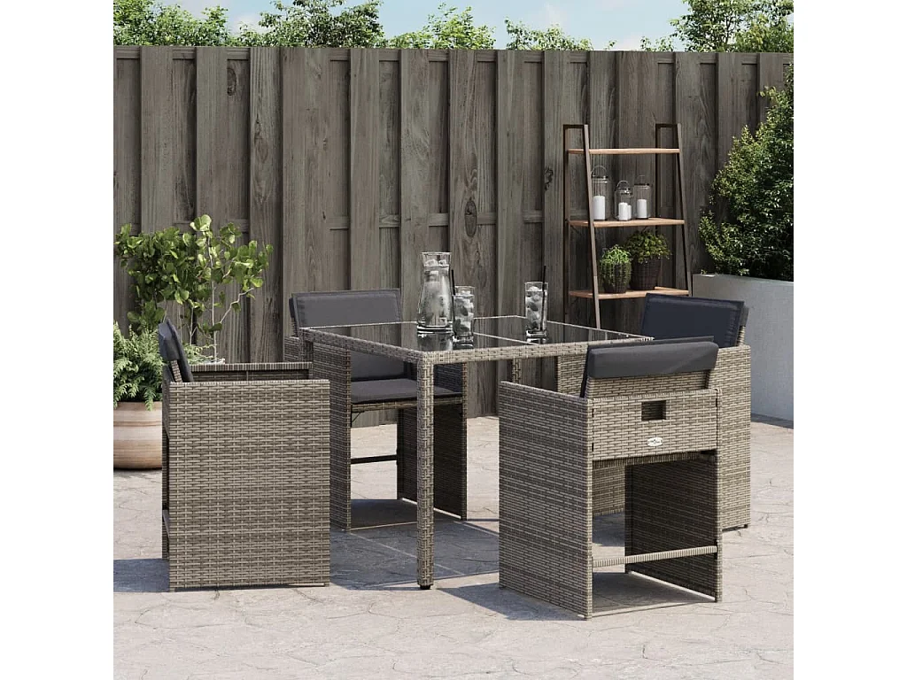 Cadeiras de jardim com almofadões 4 pcs vime PE cinzento PT288450