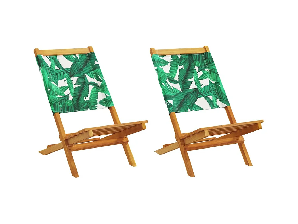 Lot de 2 Chaises de jardin motif de feuilles acacia et tissu FR41812
