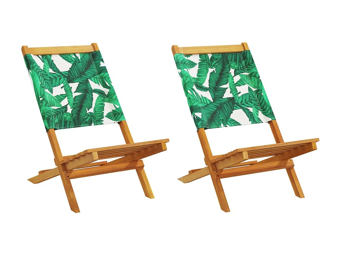 Lot de 2 Chaises de jardin motif de feuilles acacia et tissu FR41812
