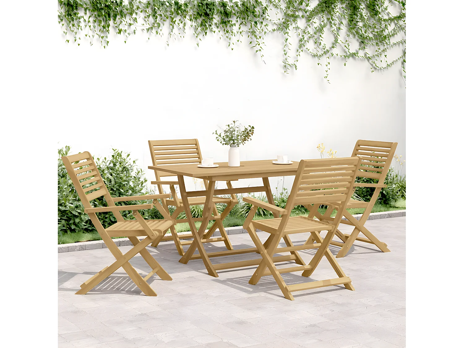 Lot de 4 Chaises pliables de jardin bois massif d'acacia FR82388
