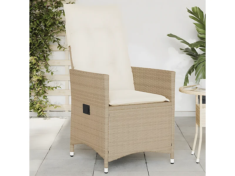 Chaise inclinable de jardin avec coussins beige résine tressée FR92452