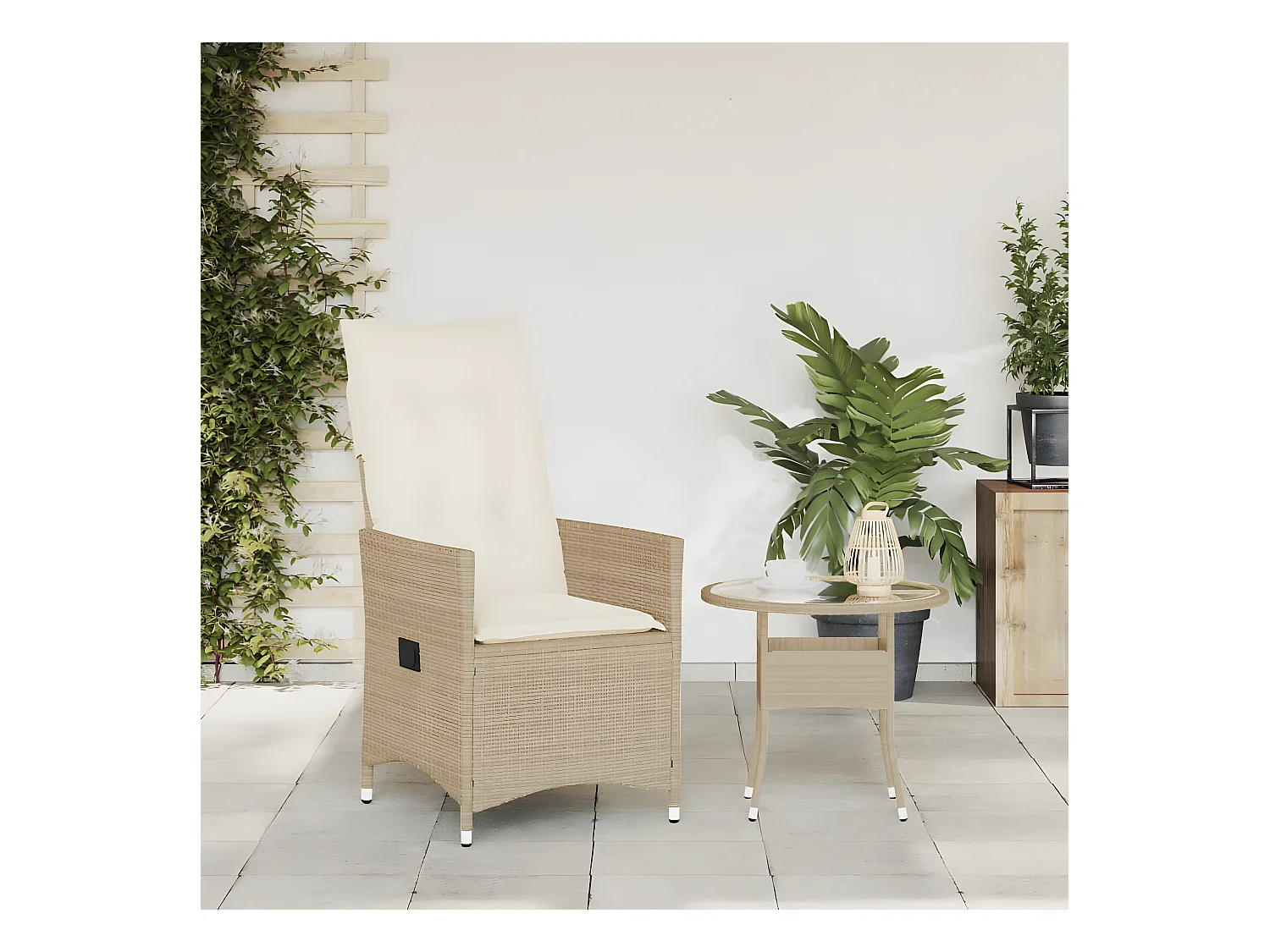 Chaise inclinable de jardin avec coussins beige résine tressée FR92452