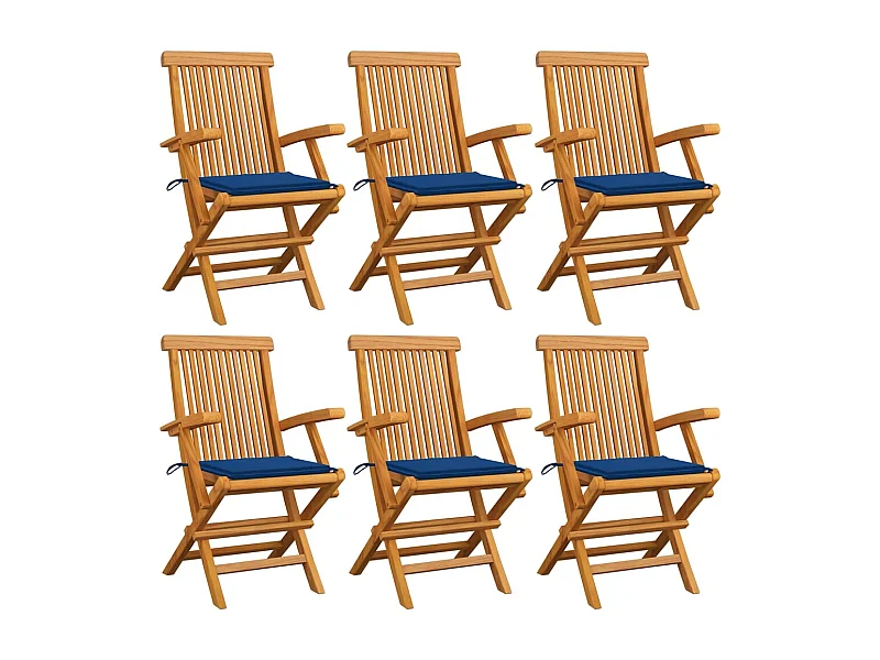 Cadeiras de jardim c/ almofadões azul real 6 pcs teca maciça PT817051