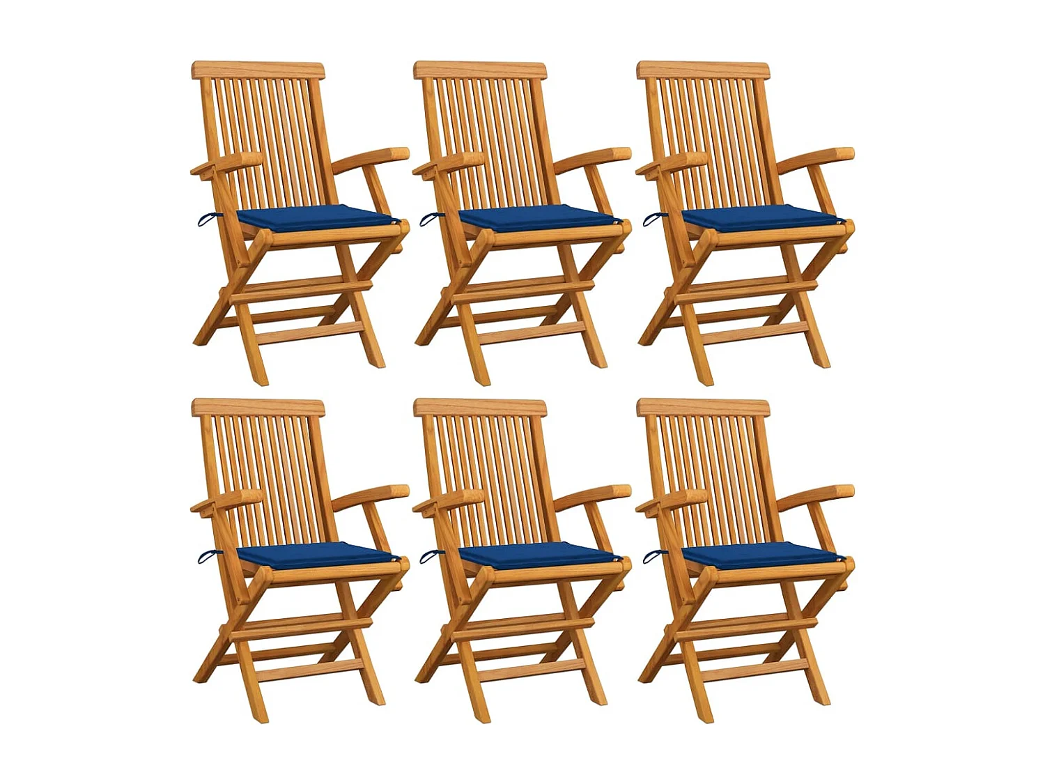 Cadeiras de jardim c/ almofadões azul real 6 pcs teca maciça PT817051