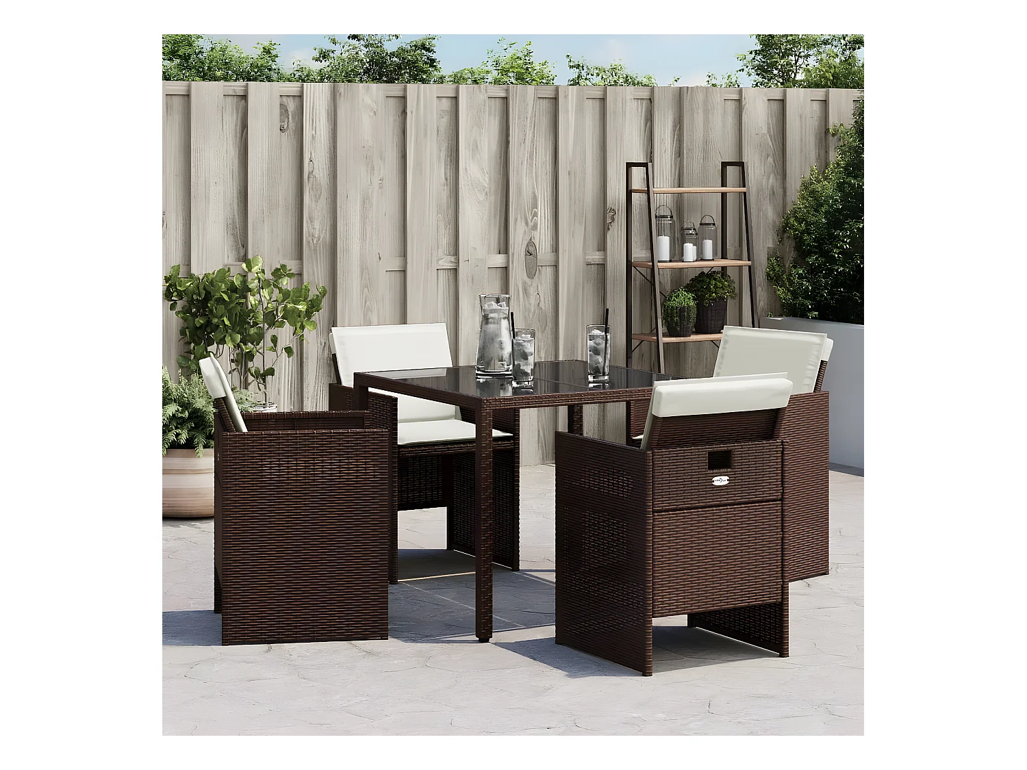 Lot de 4 Chaises de jardin avec coussins marron résine tressée FR43503