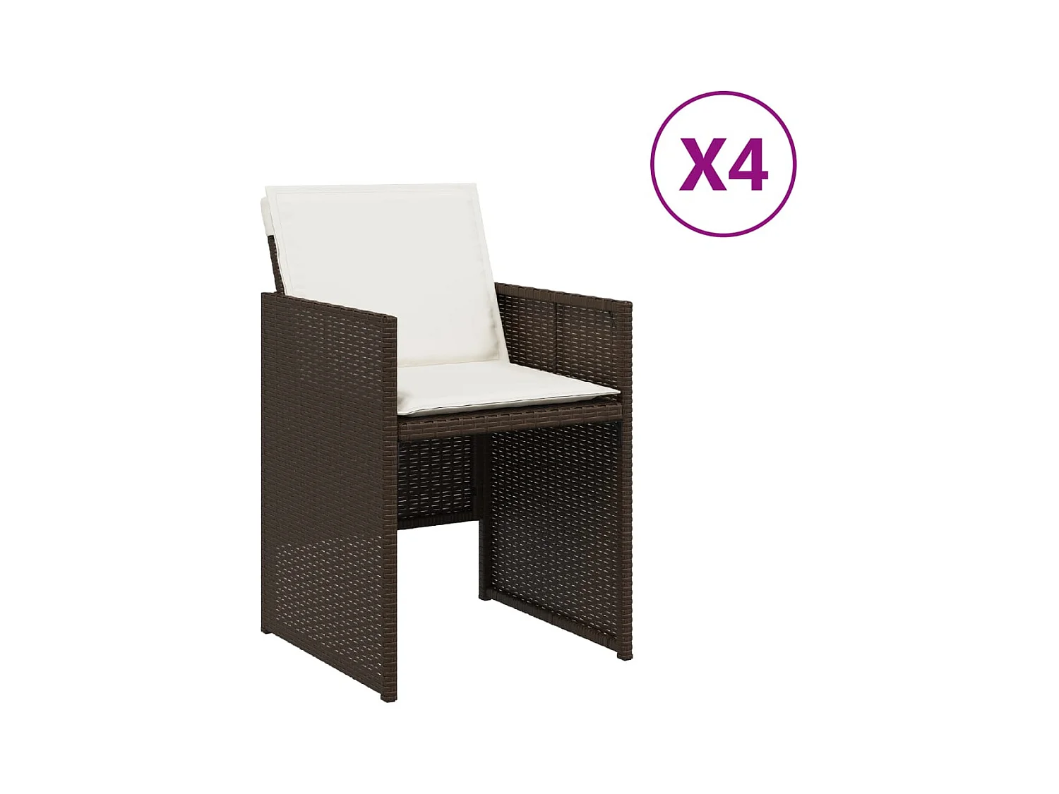 Lot de 4 Chaises de jardin avec coussins marron résine tressée FR43503
