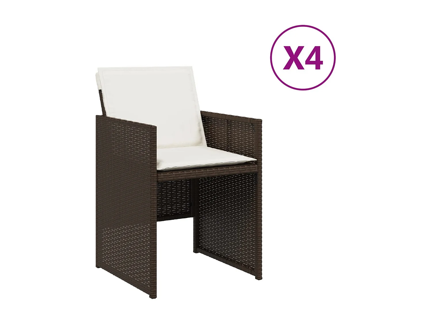 Lot de 4 Chaises de jardin avec coussins marron résine tressée FR43503
