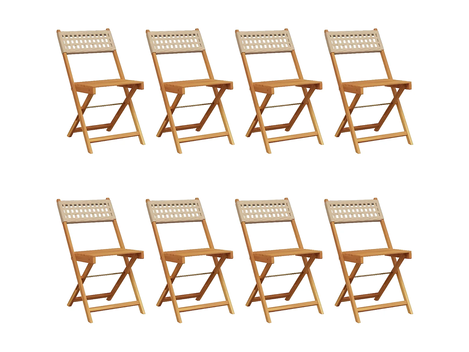 Lot de 8 Chaises de jardin pliantes beige rotin et bois massif FR15736