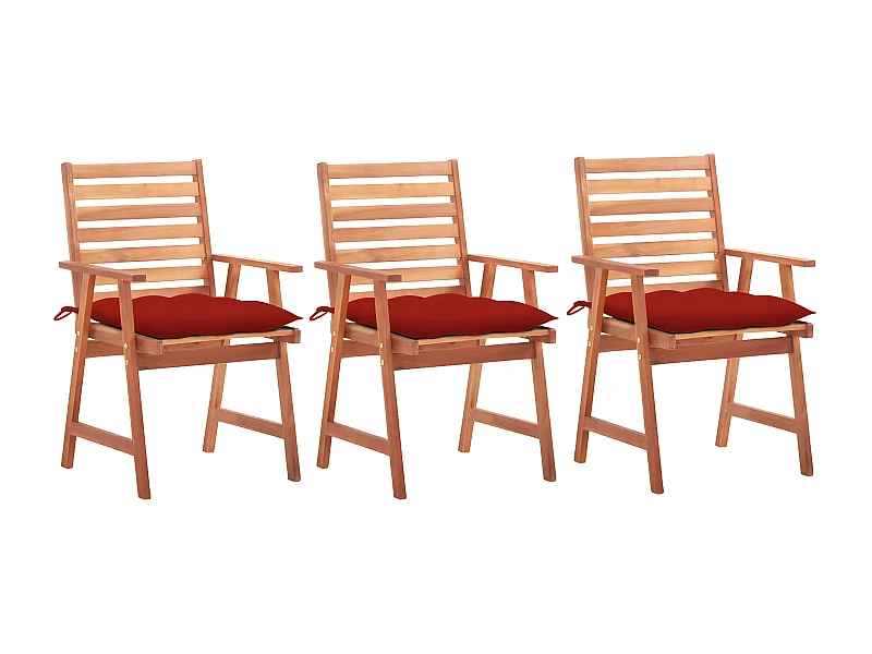 Lot de 3 Chaises à dîner de jardin avec coussins Acacia massif FR40871